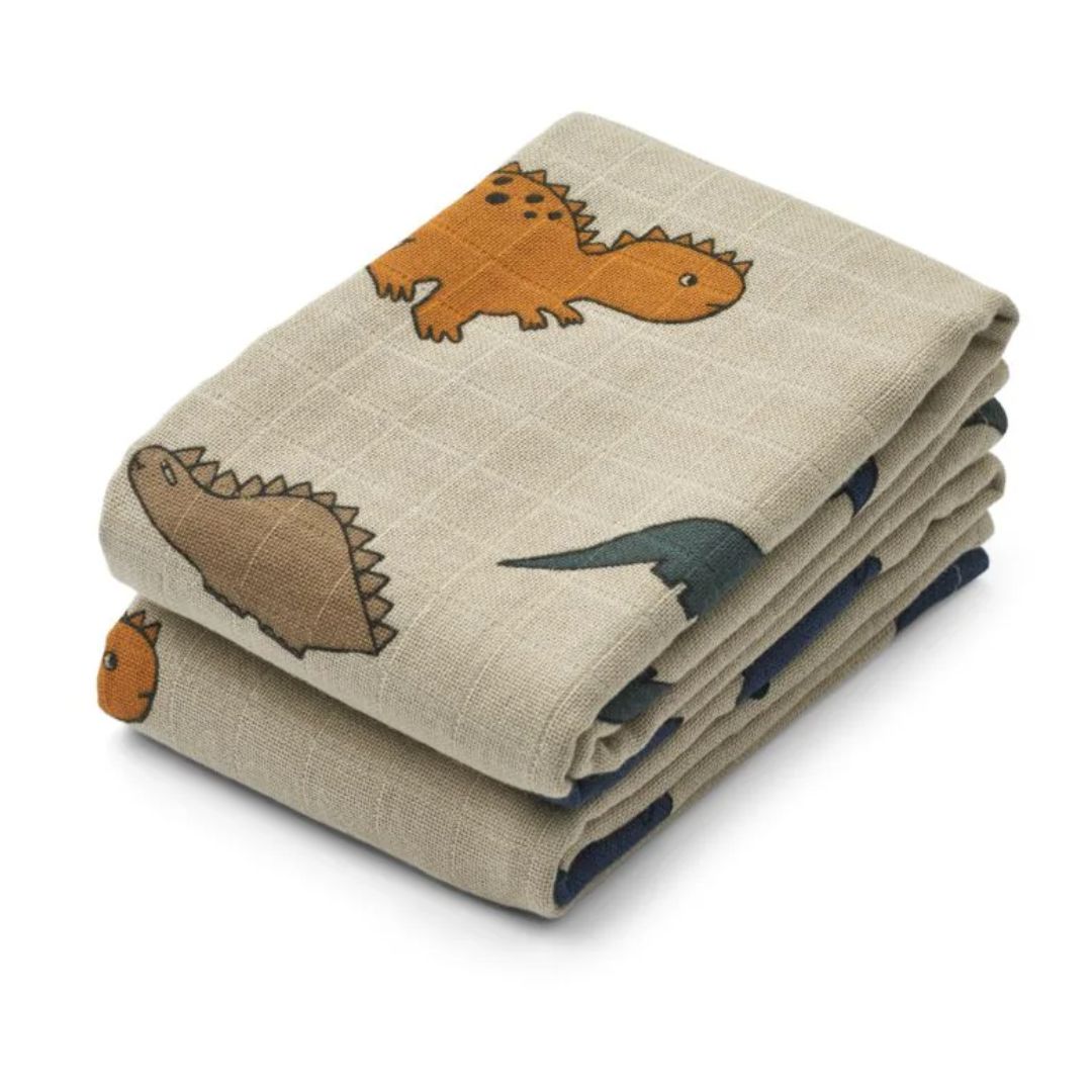Liewood Lewis musliinipeitot 2-pack Dinosaurukset / Mist