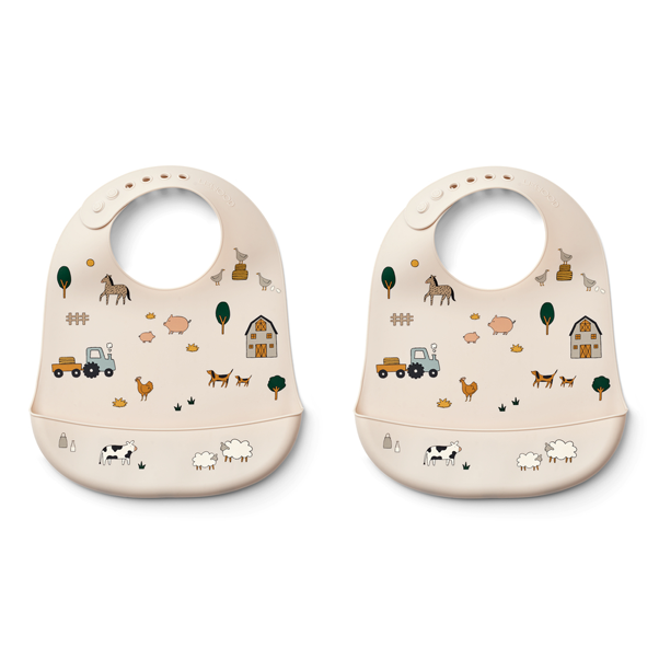 Liewood Tilda kuviollinen ruokalappu 2-Pack Farm / Sandy