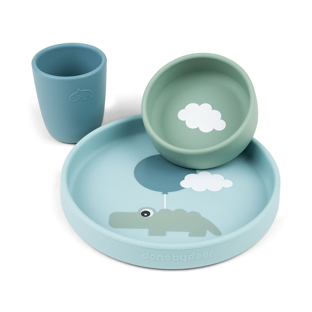 Done by Deer Silicone Silikoninen ruokailuryhmä Happy clouds Blue