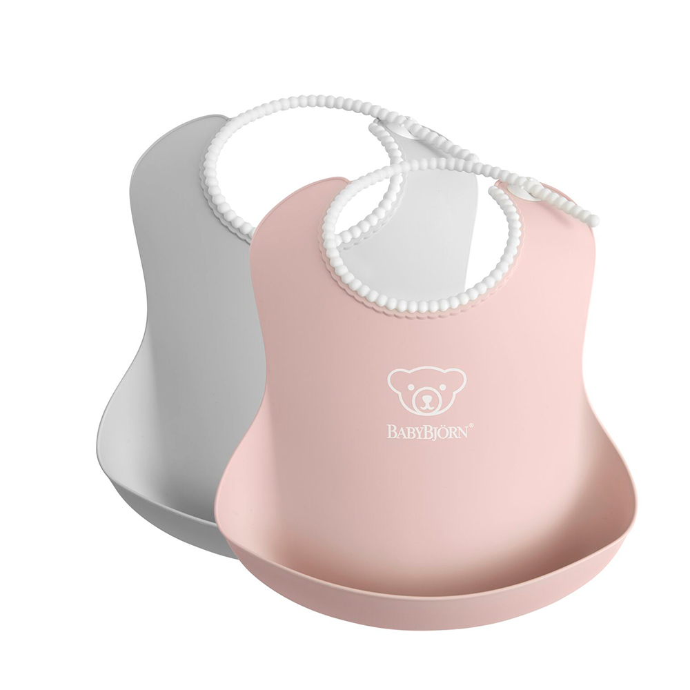 BabyBjörn ruokalappu 2-pack harmaa/vaaleanpunainen