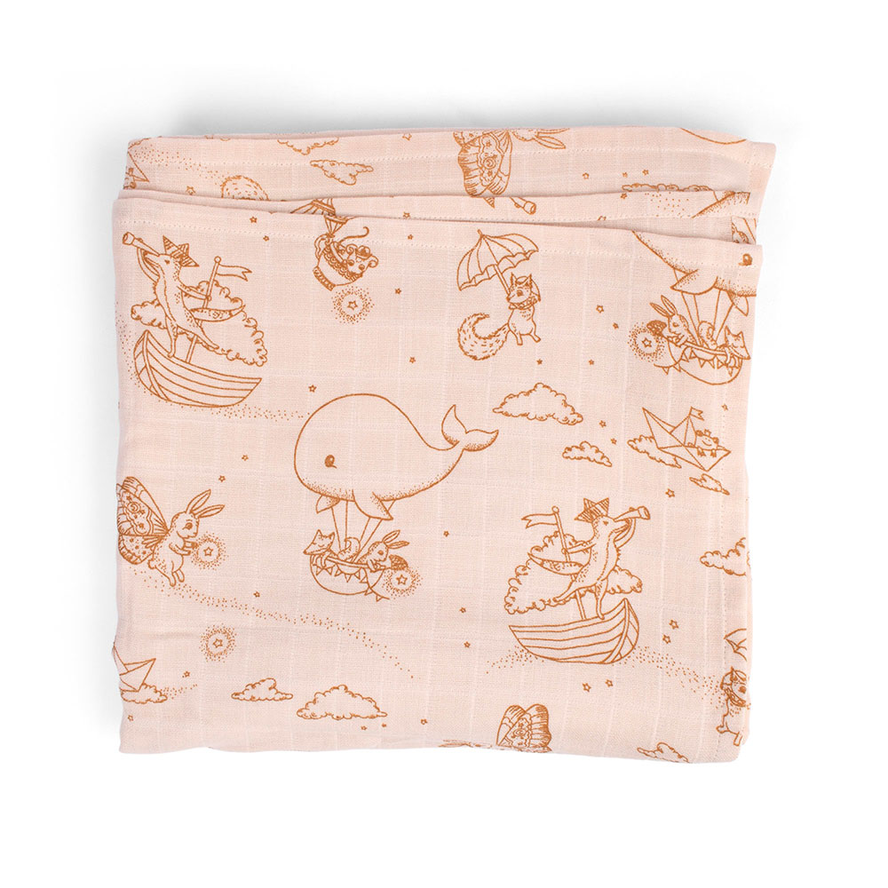 Filibba GOTS musliinihuopa 120x120 cm Dreamy Adventurers