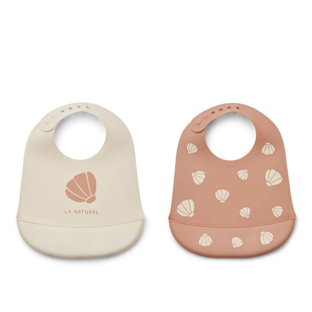 Liewood Tilda silikoni ruokalappu 2-pack Shell / vaalea toscana