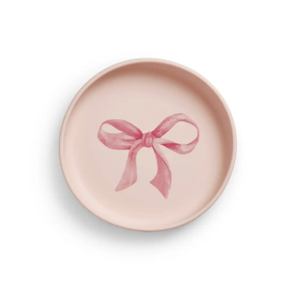  Elodie silikoninen lautassetti, ruusuinen rusetti