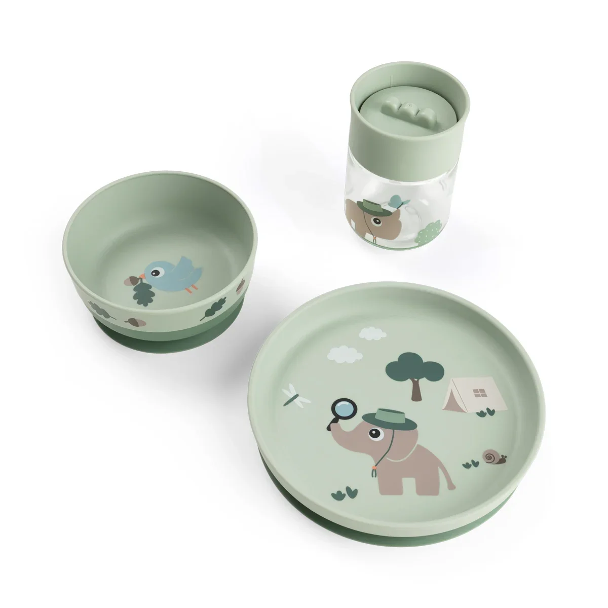 Done by Deer Foodie-ruokailusetti ja 360-asteen muki Tiny Trails Green