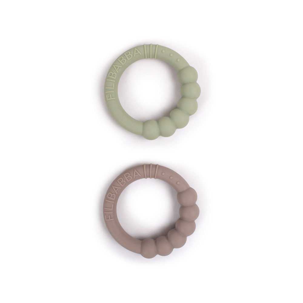 Filibabba Silikoni hammasrengas 2-pack Lämmin harmaa/öljynvihreä