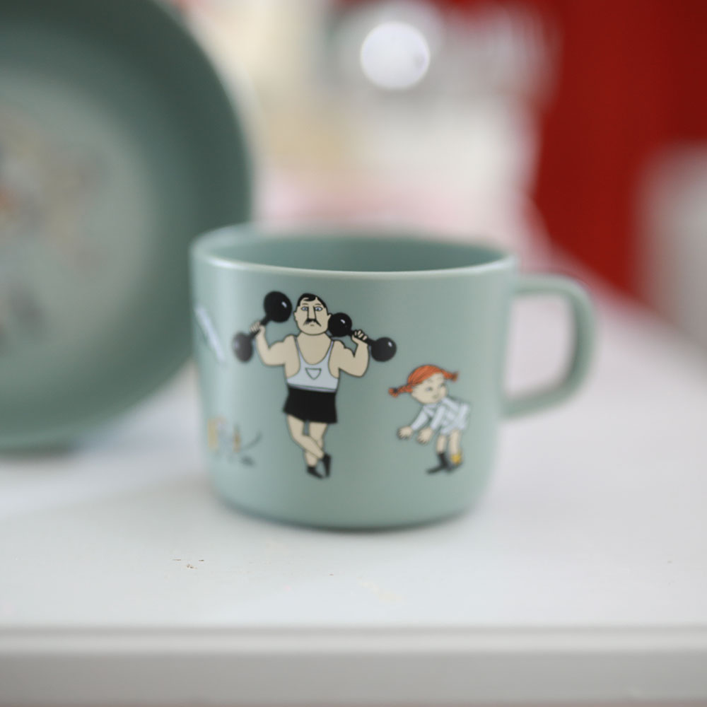 Rätt Start Pippi Cirkus muki kahvalla vihreä