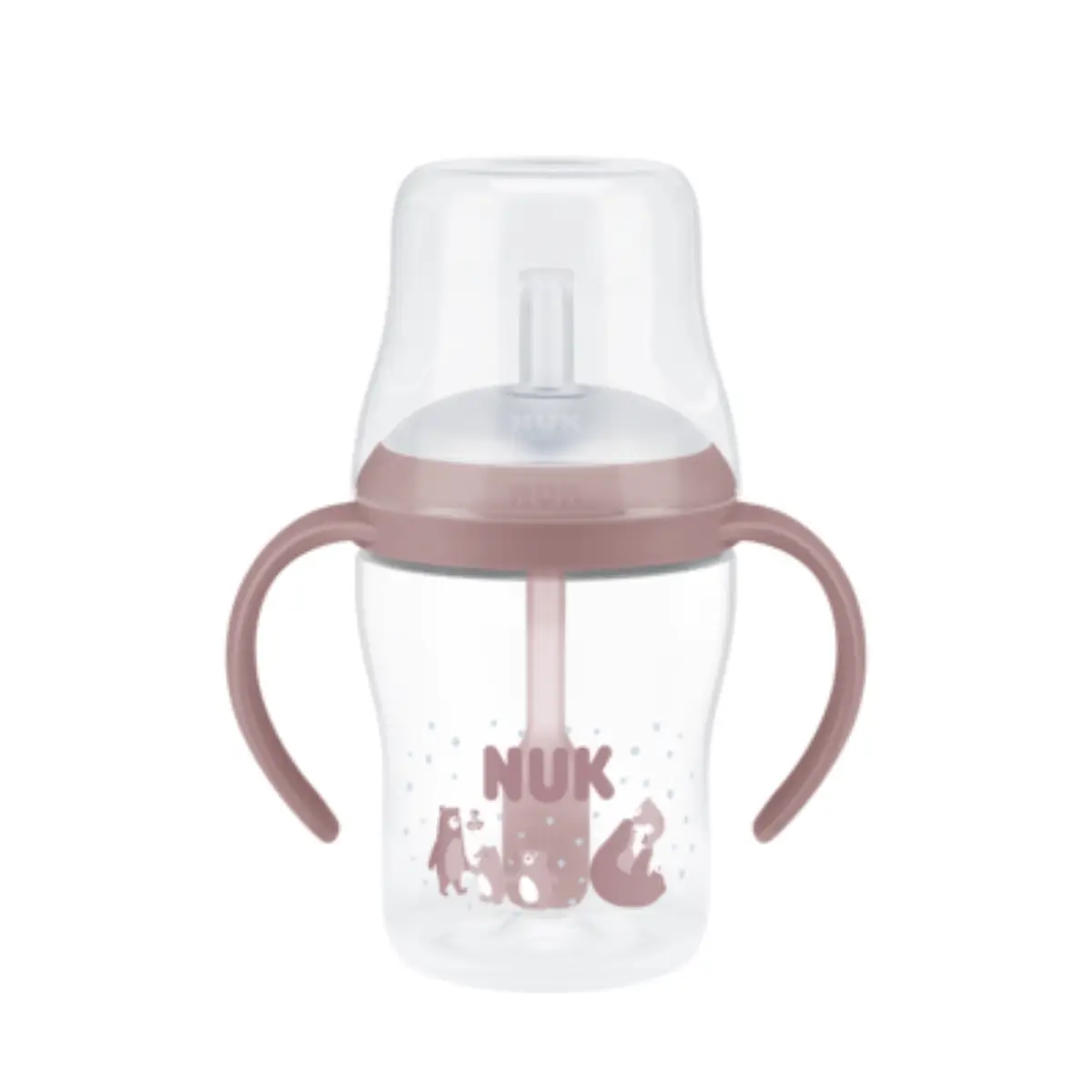 NUK Perfect Match -tuttipullo kahvoilla ja pillillä, 150 ml, Karhu, 8 kk+