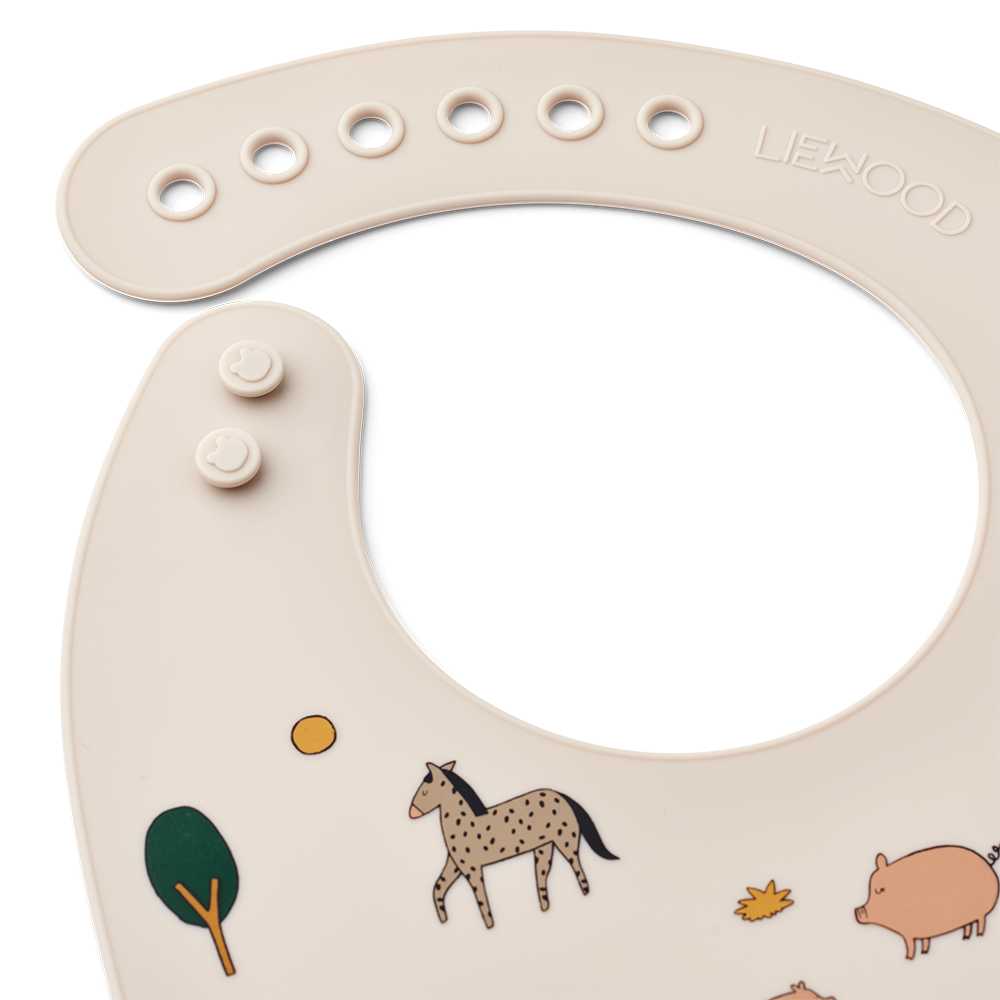 Liewood Tilda kuviollinen ruokalappu 2-Pack Farm / Sandy