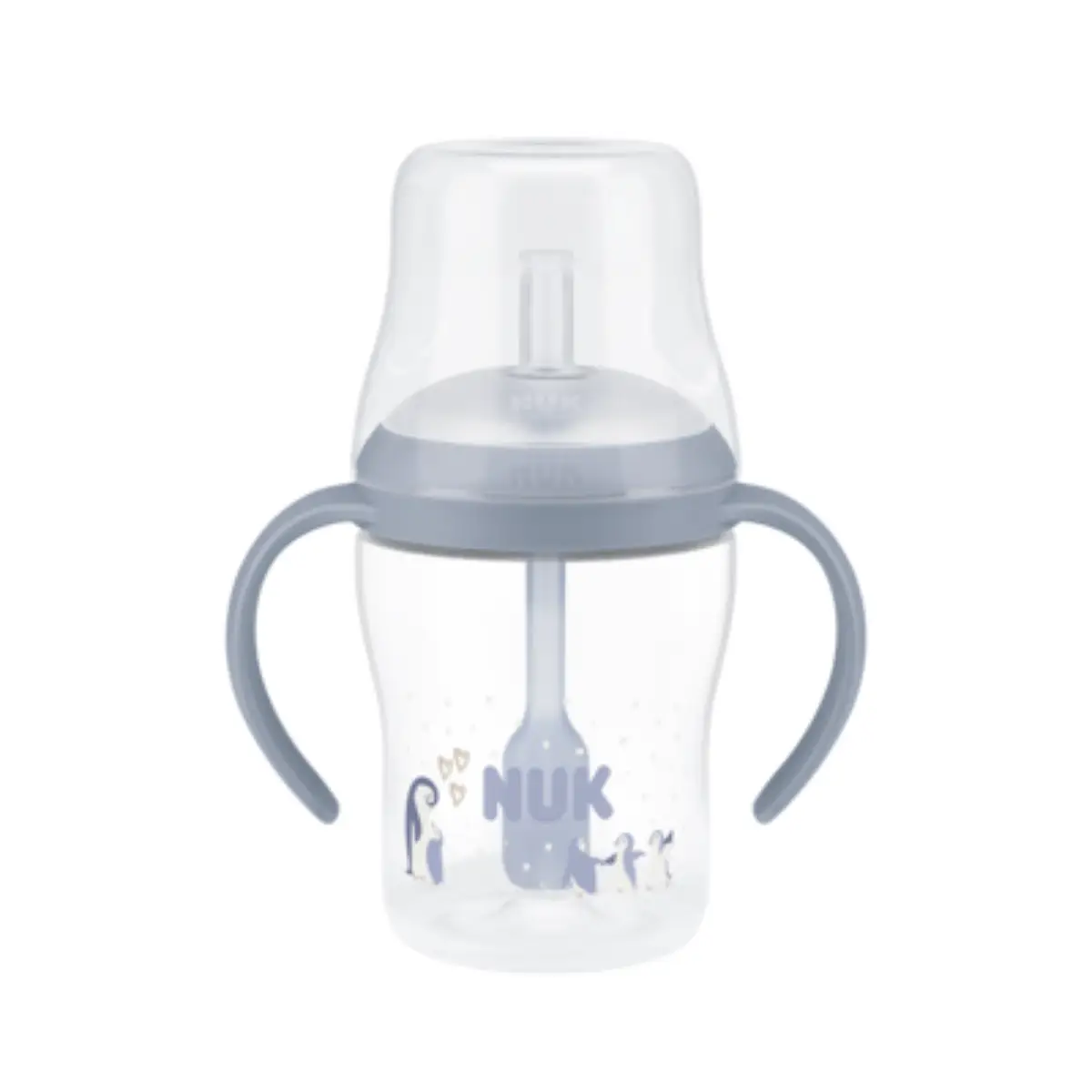 NUK Perfect Match -tuttipullo kahvoilla ja pillillä, 150 ml, pingviini, 8 kk+