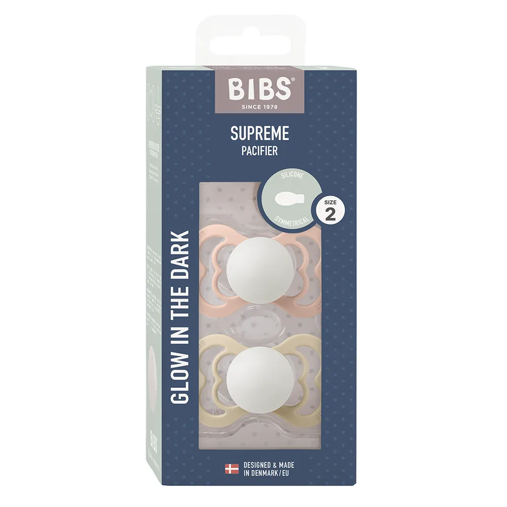BIBS Supreme 2 PACK silikoni koko 2 Blush GLOW/Vanilla GLOW