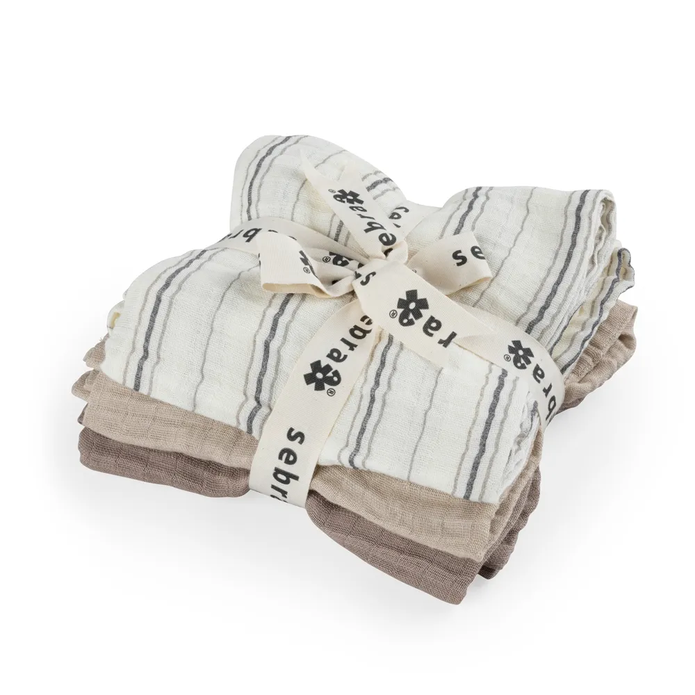 Sebra musliinipeitot 3-pack cream stripe beige