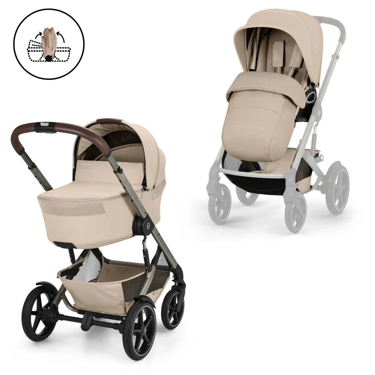 Cybex Talos S Lux TPE, sis. kokoontaitettavan vaunukopan (Almond Beige)