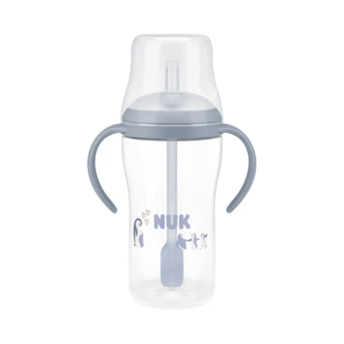 NUK Perfect Match -tuttipullo kahvoilla ja pillillä, 260 ml, pingviini, 8 kk+