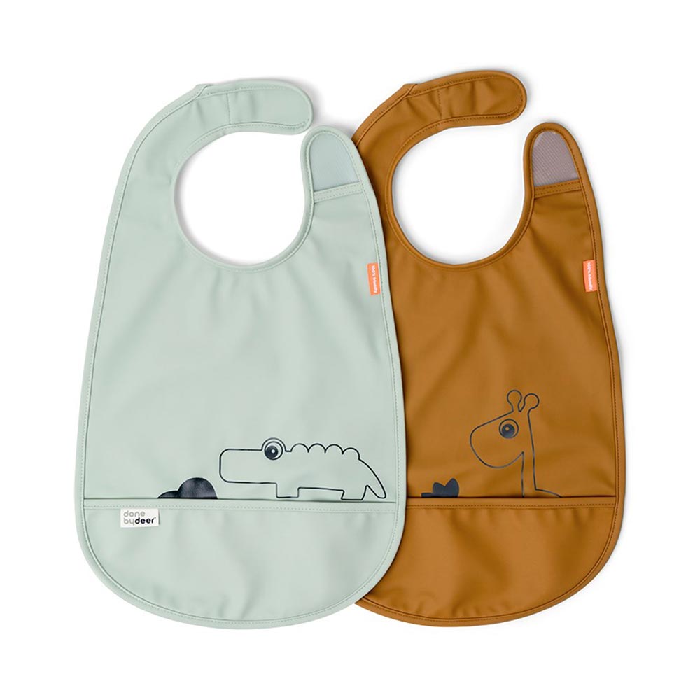 Done by Deer bib 2-pack Deer friends Sinappi/vihreä