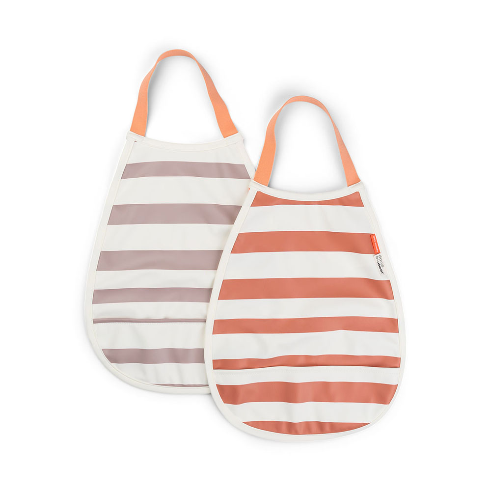 Done by Deer Pull-over ruokalappu 2-pack Stripes Papaya/Powder