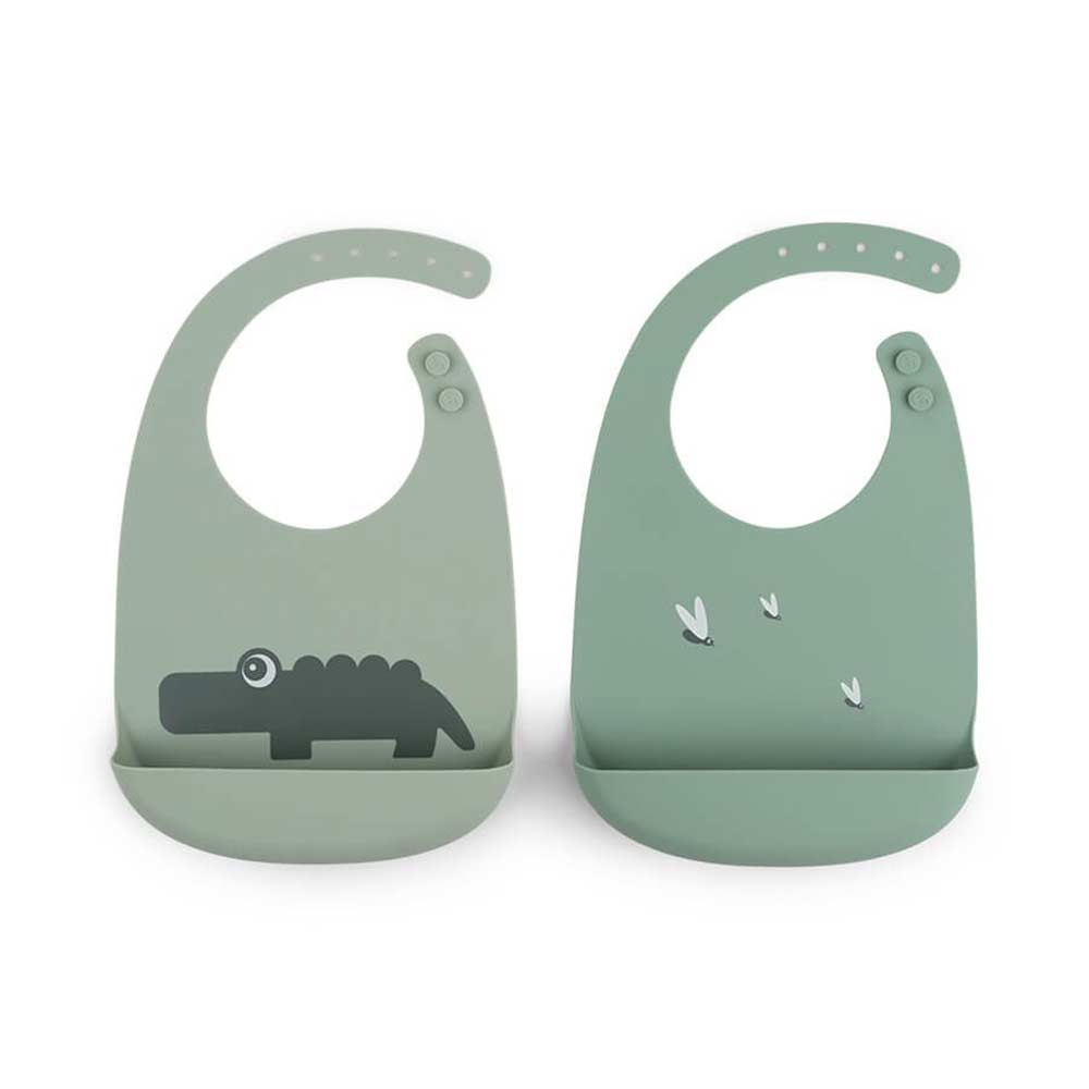 Done by Deer Bib silikoni 2-pack Croco vihreä
