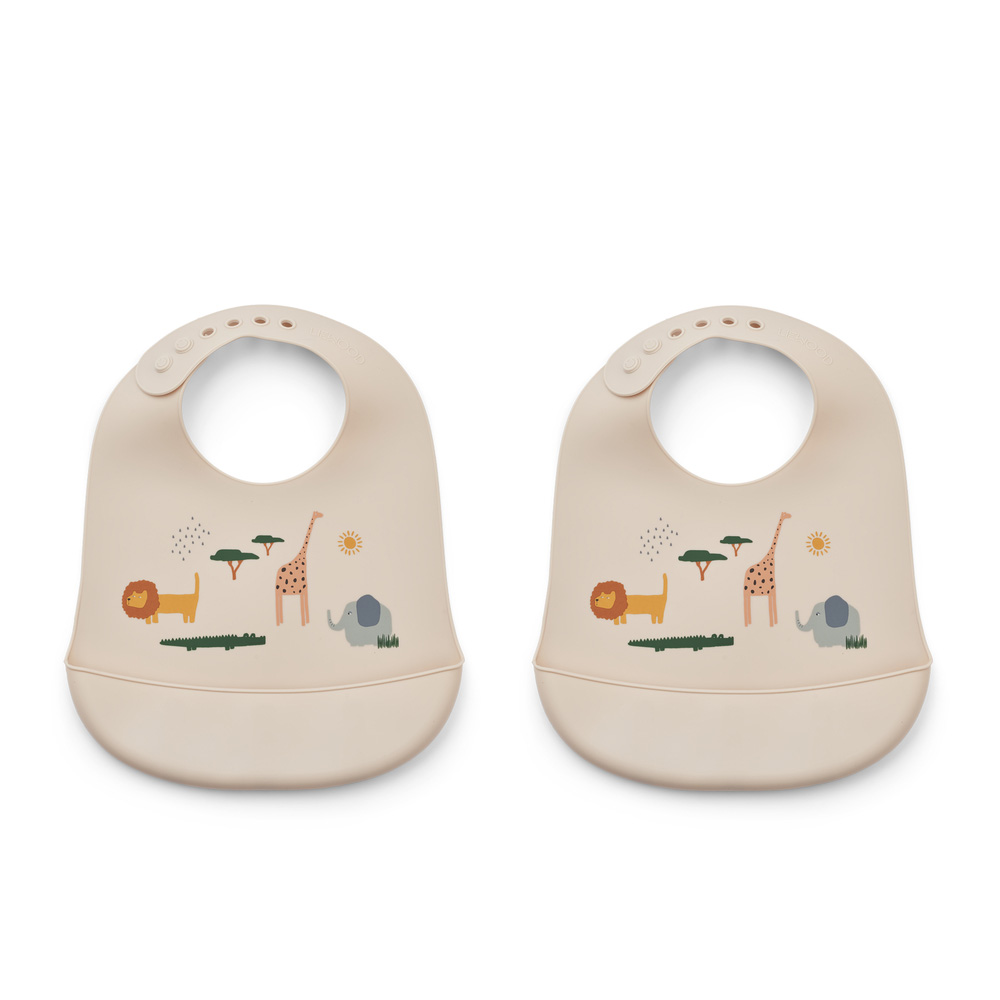 Liewood Tilda Silicone Bib 2-Pack Safari hiekkasekoitus 1111
