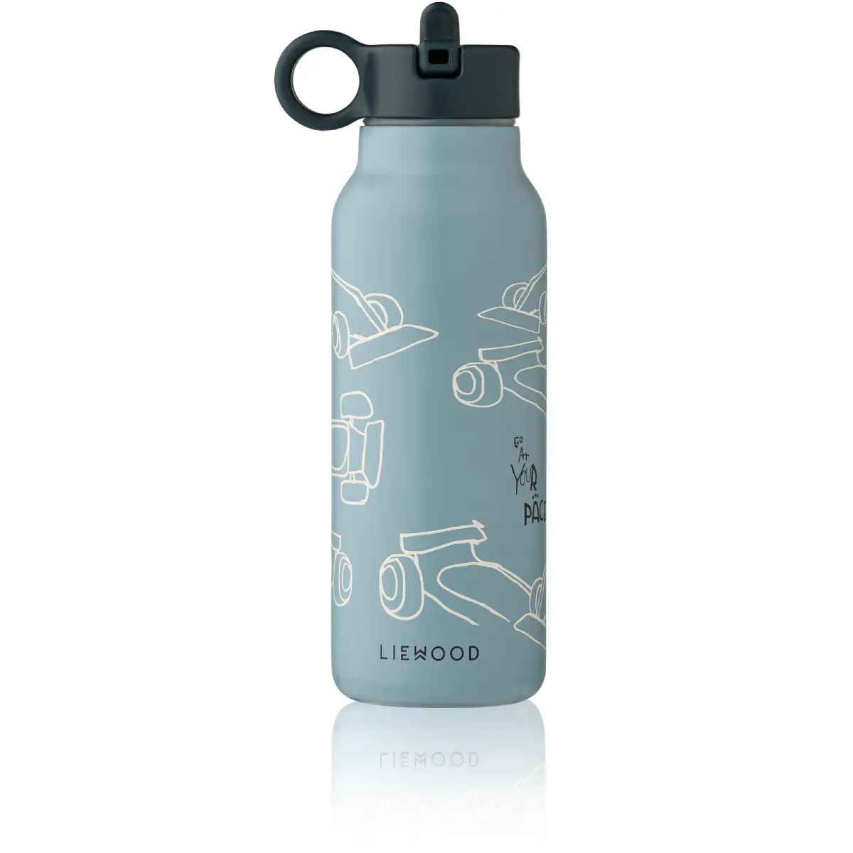 Liewood Falk -vesipullo 350 ml (Race Cars / Beach Blue)