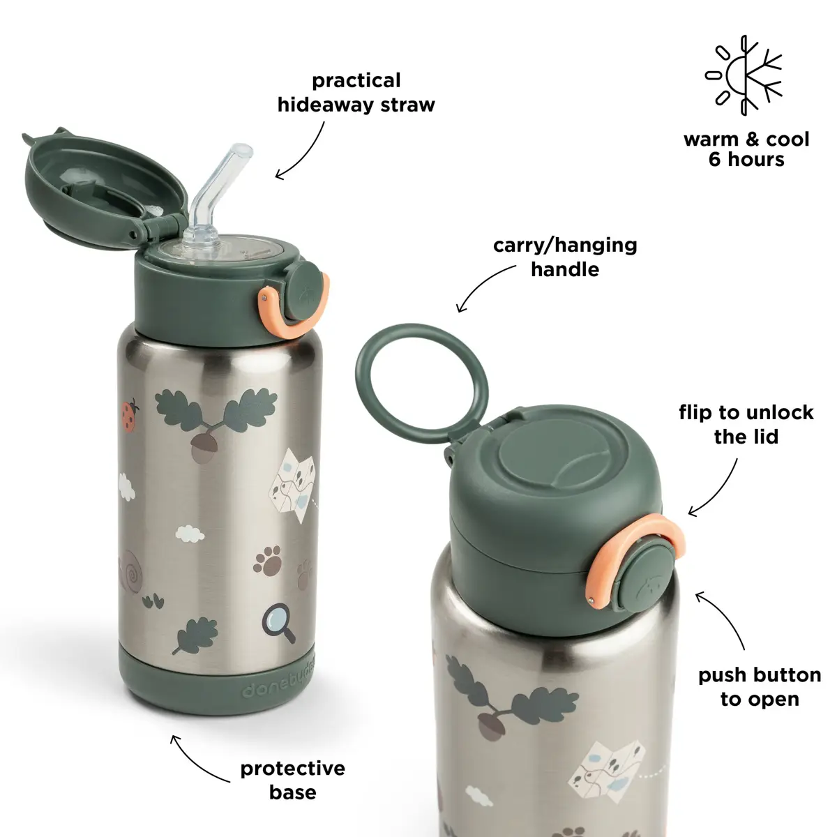 Done by Deer -eristetty pillipullo, Tiny Trails Green, 340 ml