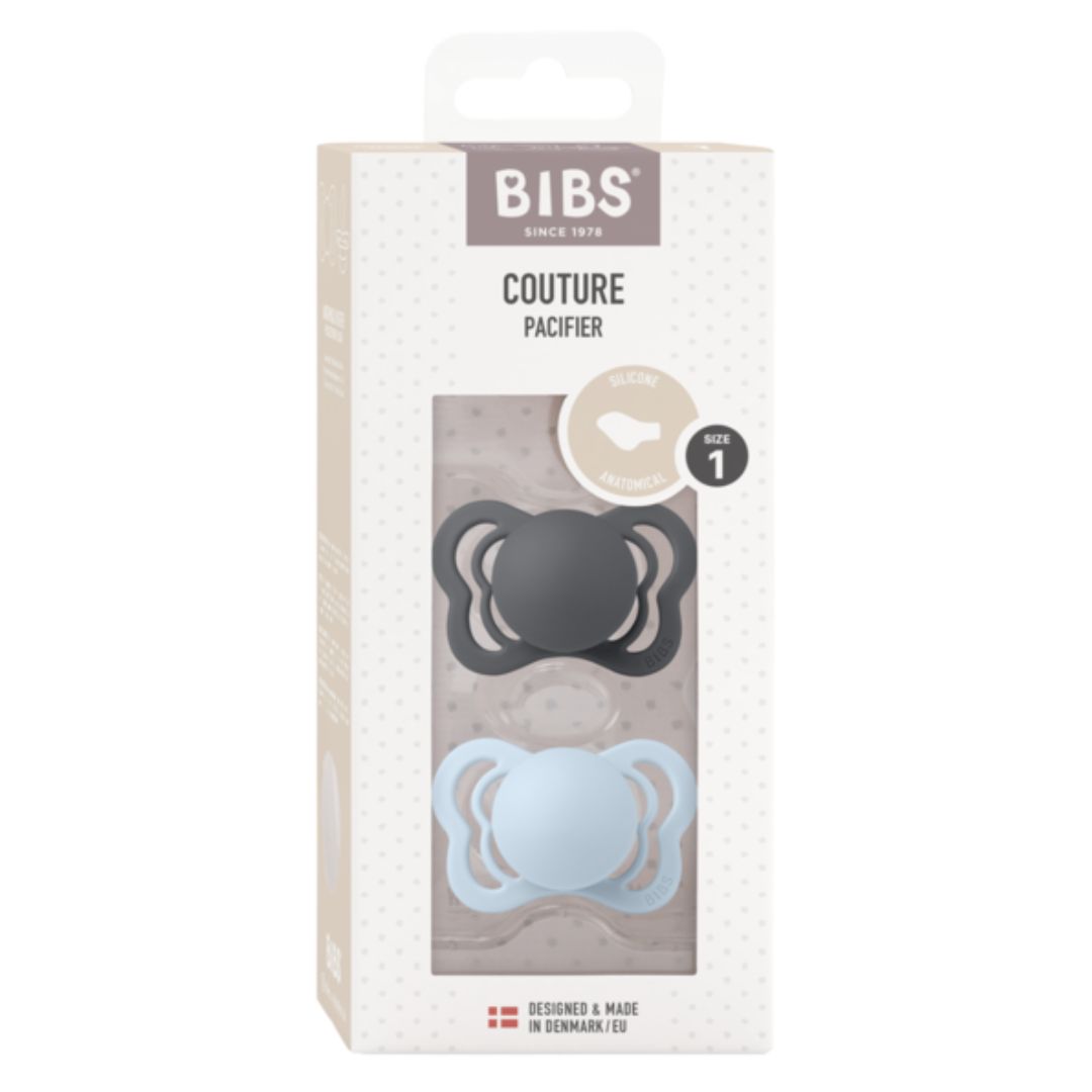BIBS dummy Couture 2-pack silikoni 0-6m Rauta/Baby Blue (sininen)