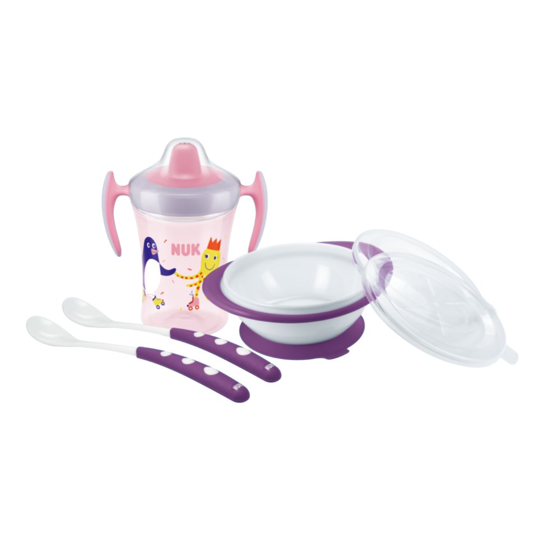 NUK Syömään oppimisen setti Pinkki/Lila 6m