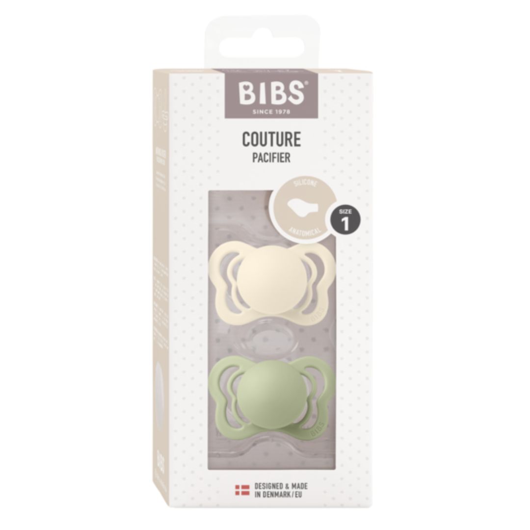 BIBS tutti Couture 2-pack silikoni 0-6m Ivory/Sage, norsunluu/salviaa