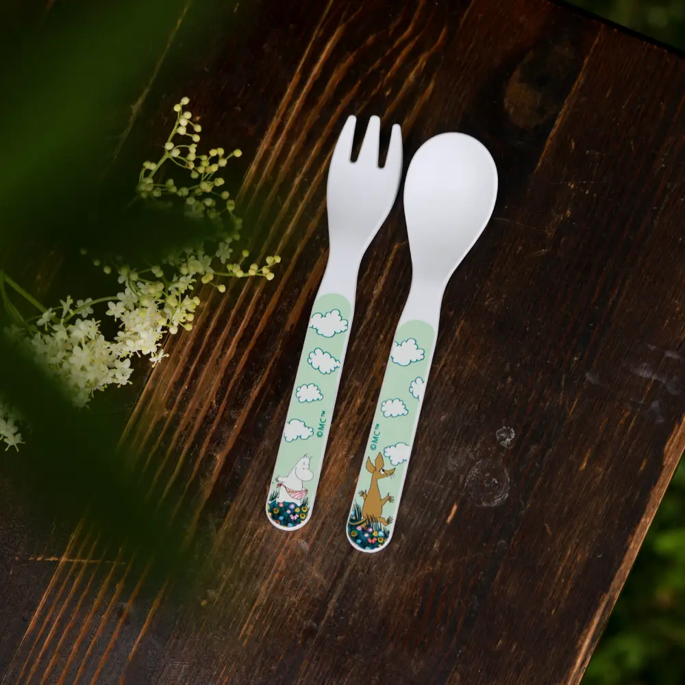 Rätt Start Mumin Niittyhaarukka ja -lusikka vihreä