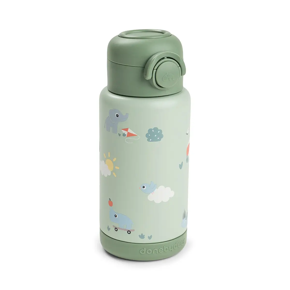 Done by Deer -eristetty juomapullo pillillä, Playground Green, 340 ml