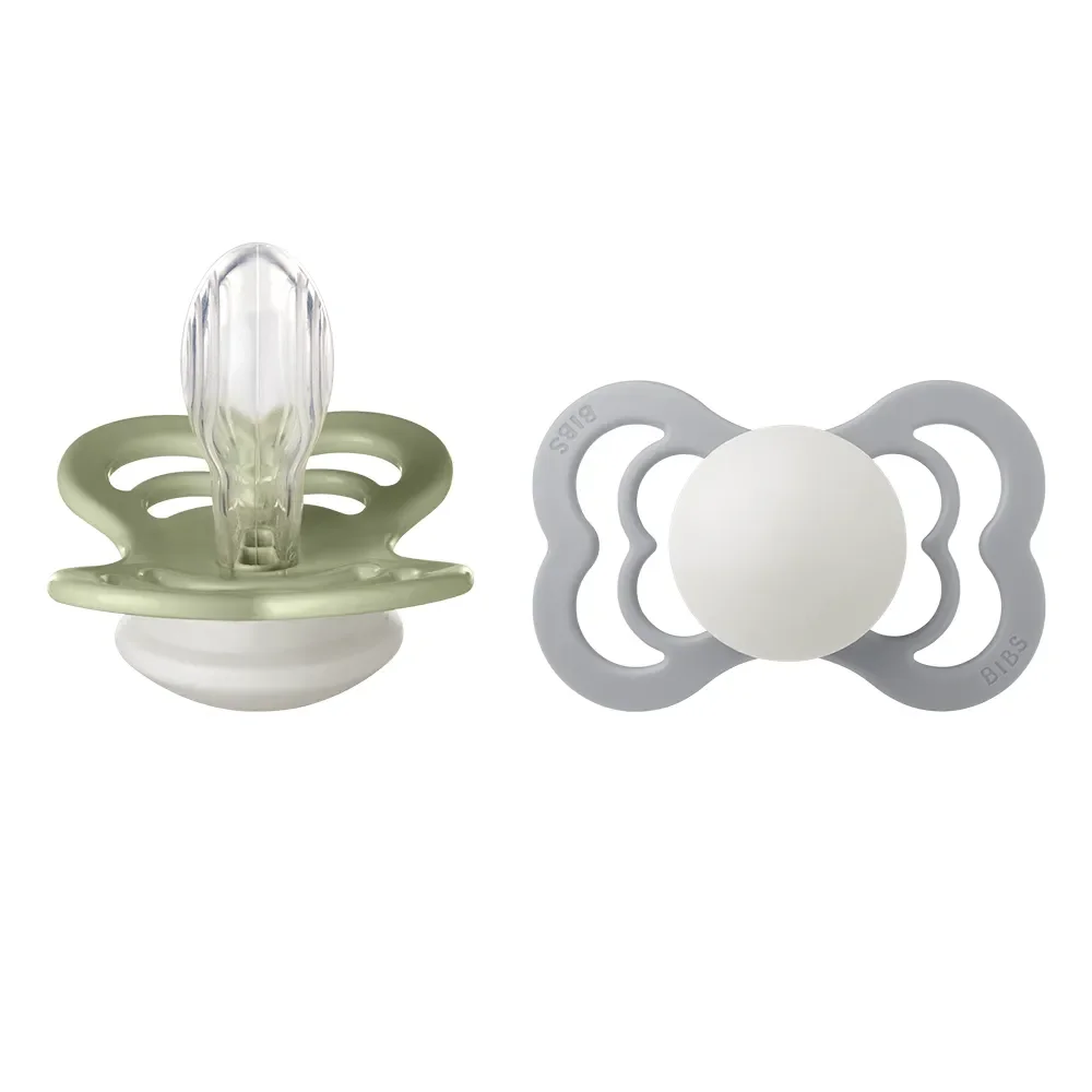 BIBS Supreme 2 PACK silikoni koko 2 Sage GLOW/Cloud GLOW