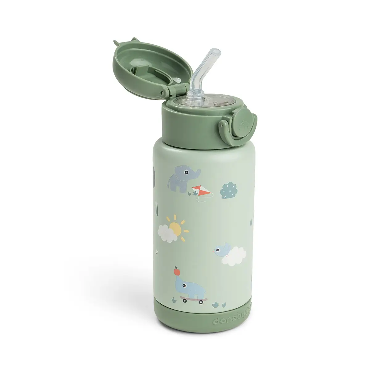 Done by Deer -eristetty juomapullo pillillä, Playground Green, 340 ml