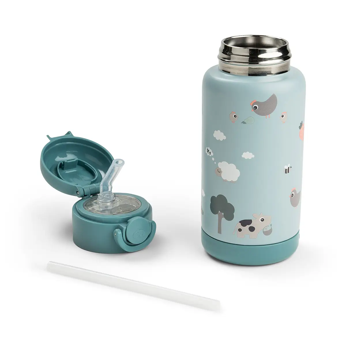 Done by Deer -eristetty pillipullo Tiny Farm Blue 340 ml