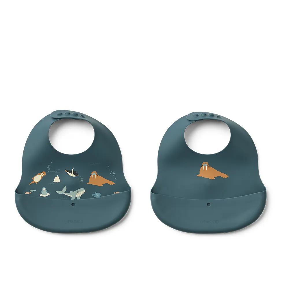 Liewood Ember Ruokalappu 2-pack Arctic Sea / Ocean view