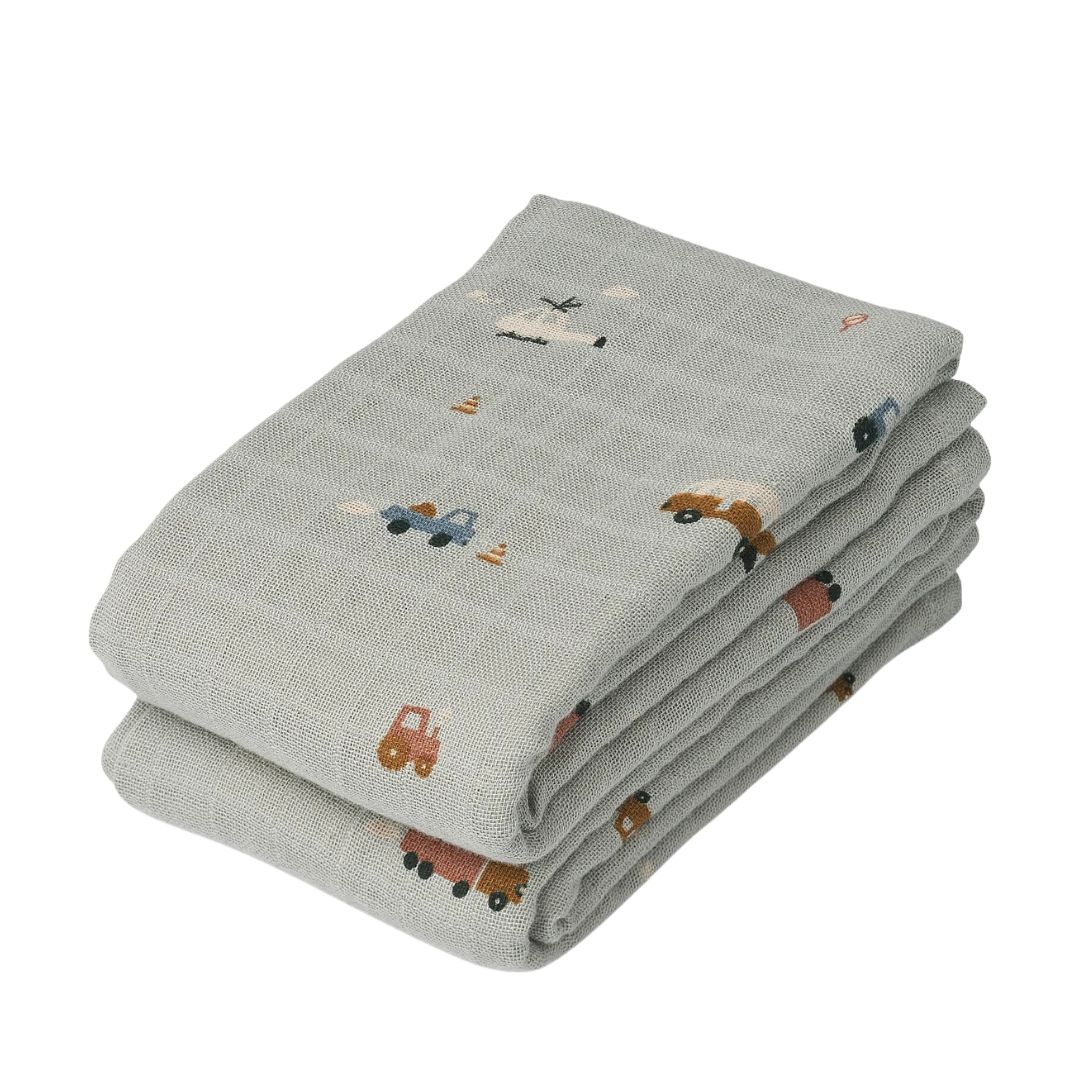 Liewood Lewis musliinipeitot 2-pack Ajoneuvot/kyyhkysensininen sekoitus