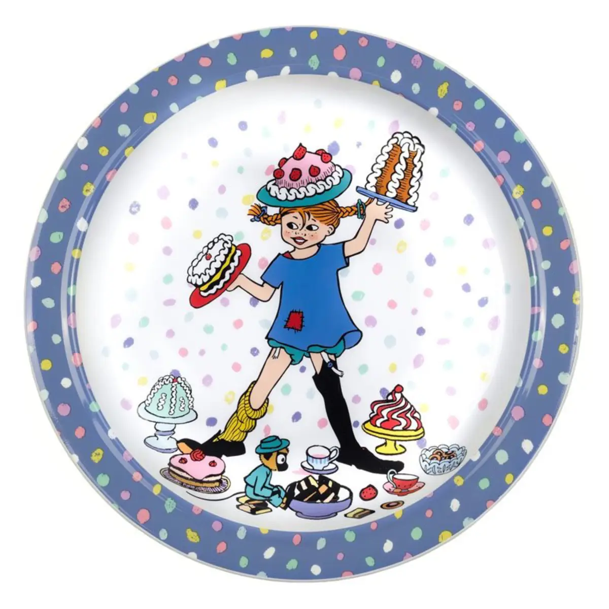 Rätt Start Pippi Birthday – tasainen lautanen, jossa on liukumaton pohja, sininen