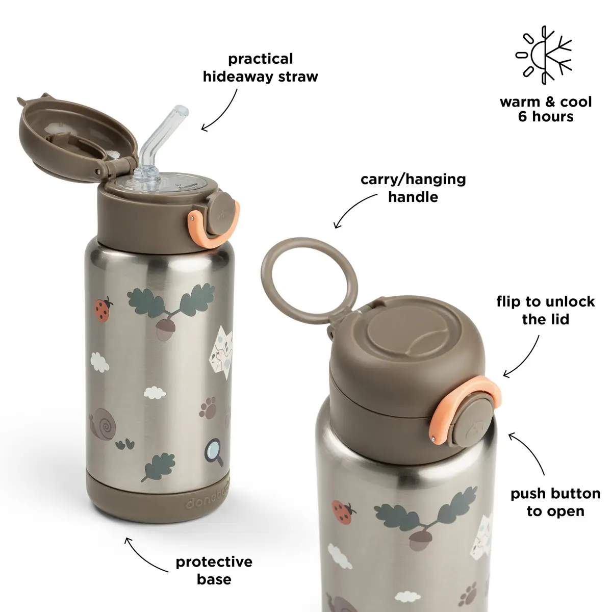 Done by Deer -eristetty juomapullo pillillä Tiny Trails Sand, 340 ml