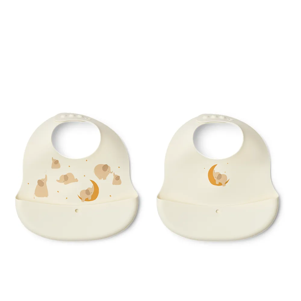 Liewood Ember Ruokalappu 2-pack Elephant / Creme de la creme