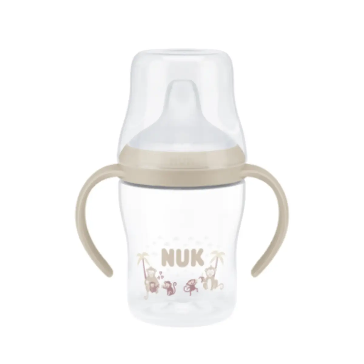 NUK Perfect Match -tuttipullo kahvoilla, 150 ml, apina, 6 kk+