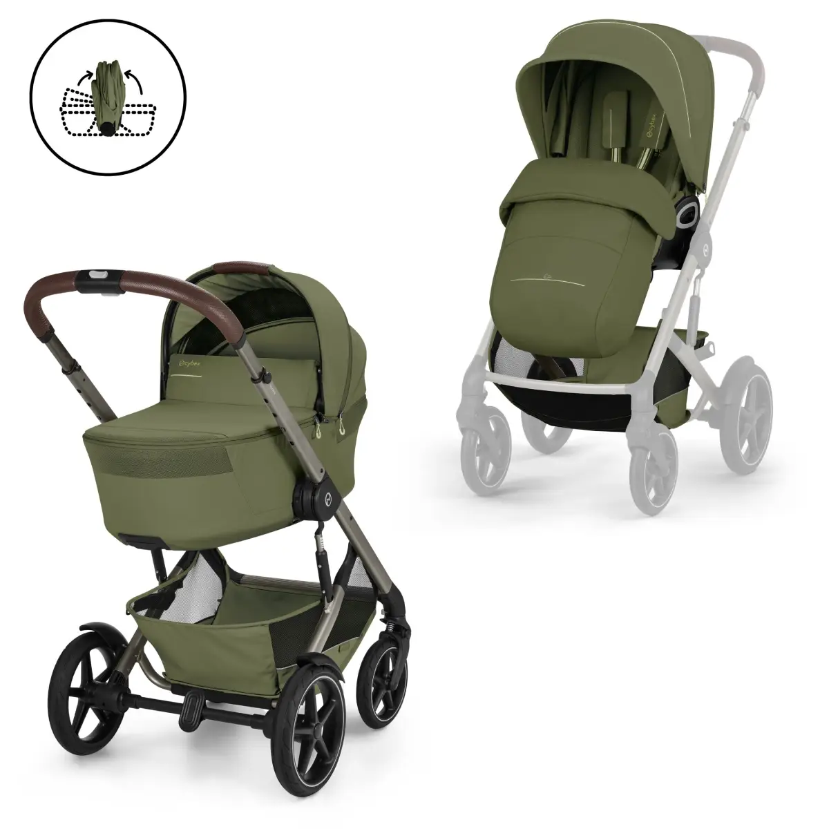 Cybex Talos S Lux TPE, sis. kokoontaitettavan vaunukopan (Moss Green)