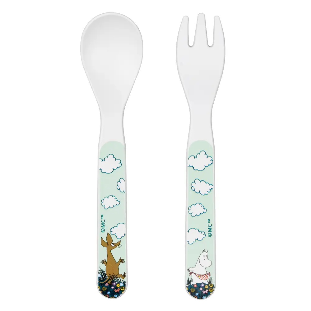 Rätt Start Mumin Niittyhaarukka ja -lusikka vihreä