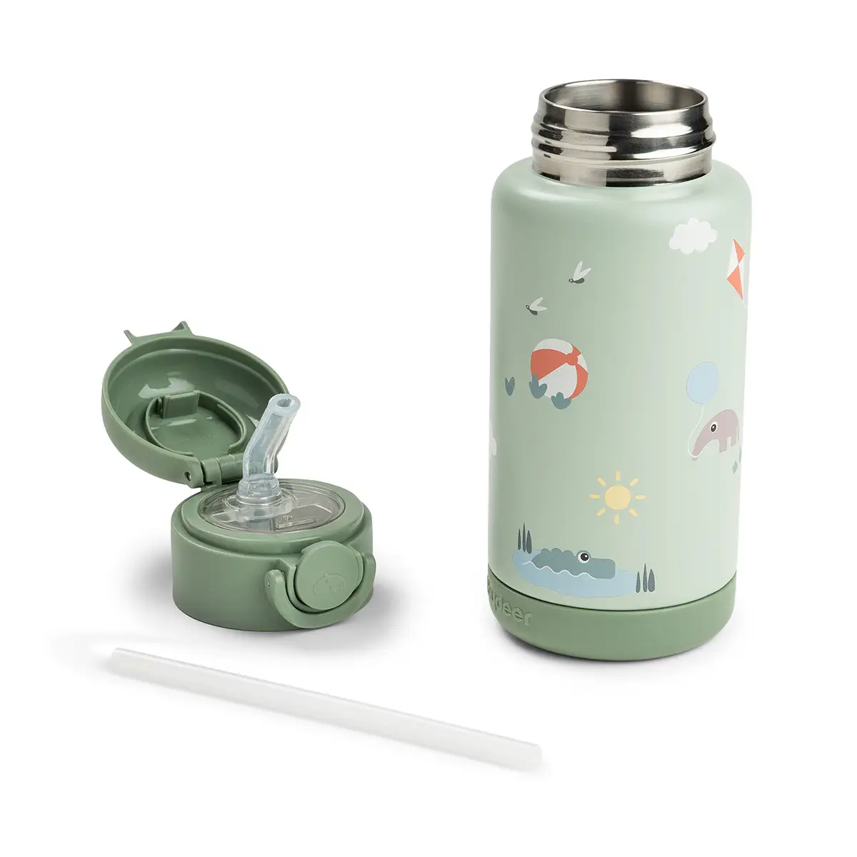 Done by Deer -eristetty juomapullo pillillä, Playground Green, 340 ml