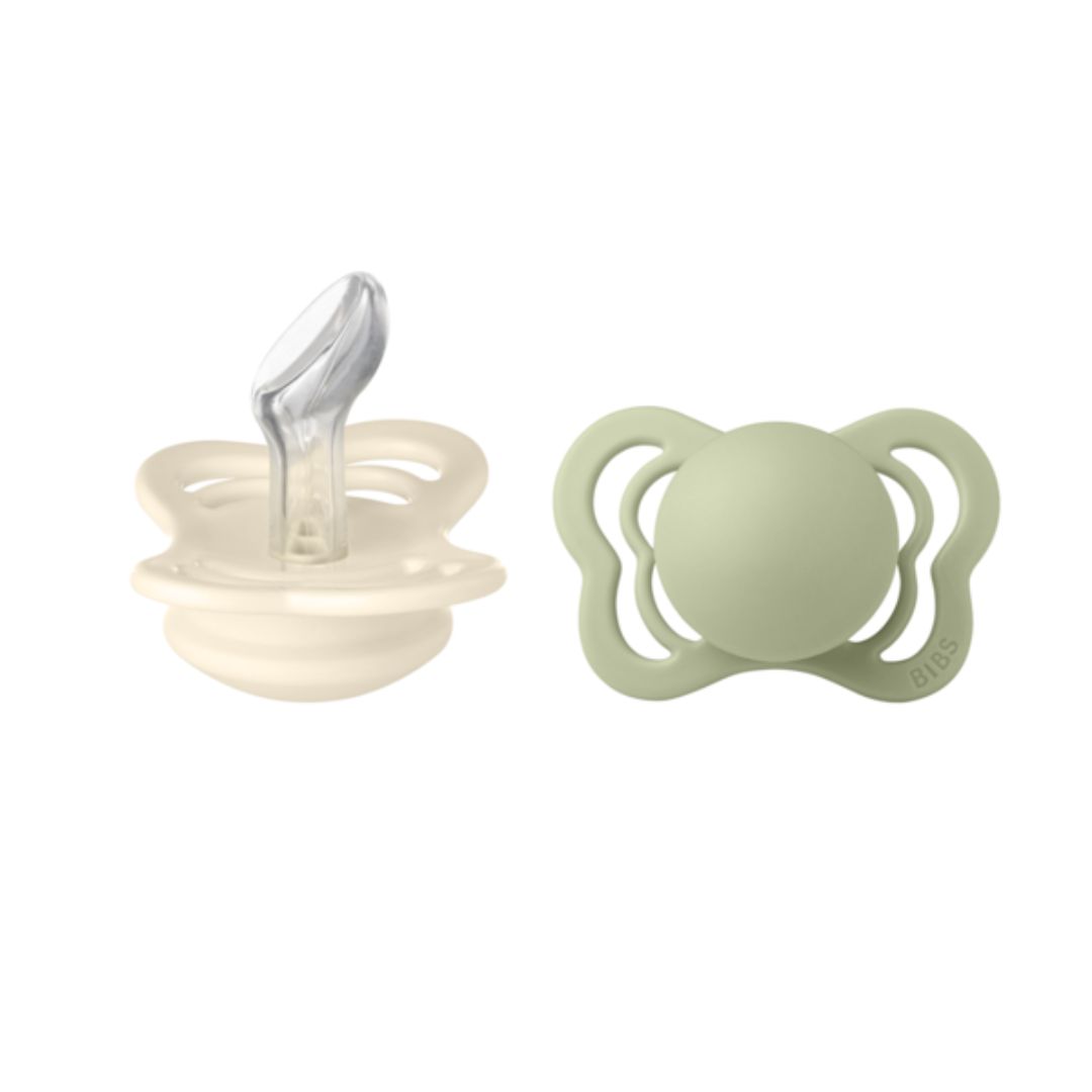 BIBS tutti Couture 2-pack silikoni 0-6m Ivory/Sage, norsunluu/salviaa