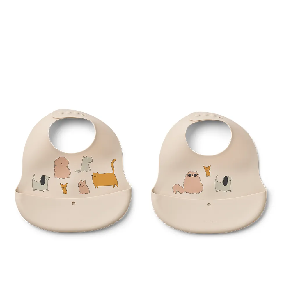  Liewood Ember Ruokalappu 2-pack Cats and Dogs / Sandy